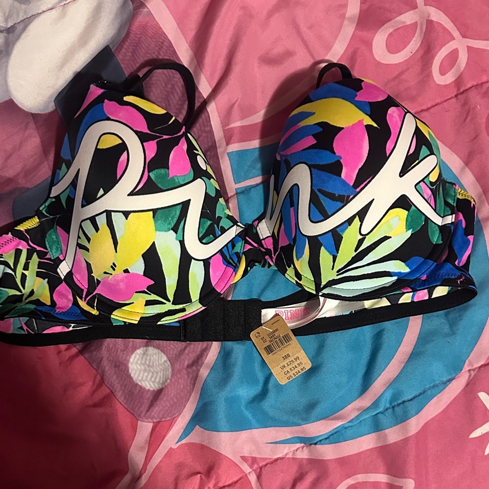 Pink Tropical Print bra